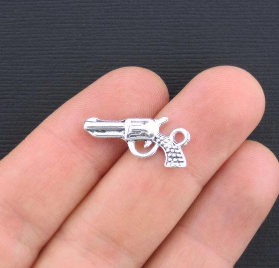10 Gun Antique Silver Tone Charms 2 Sided - SC1069