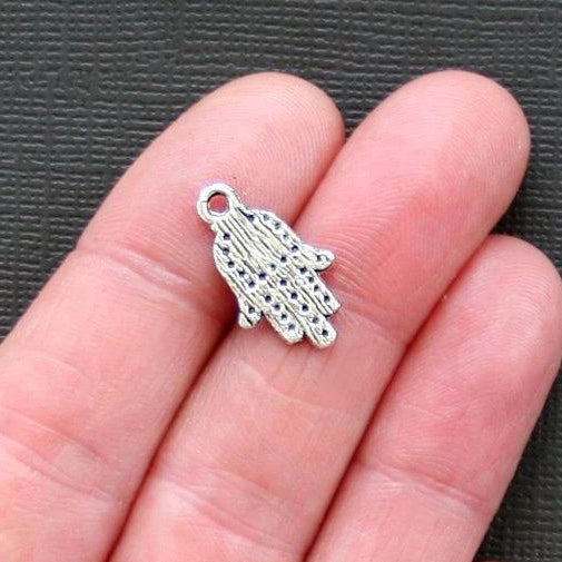 10 Hamsa Hand Antique Silver Tone Charms - SC1650