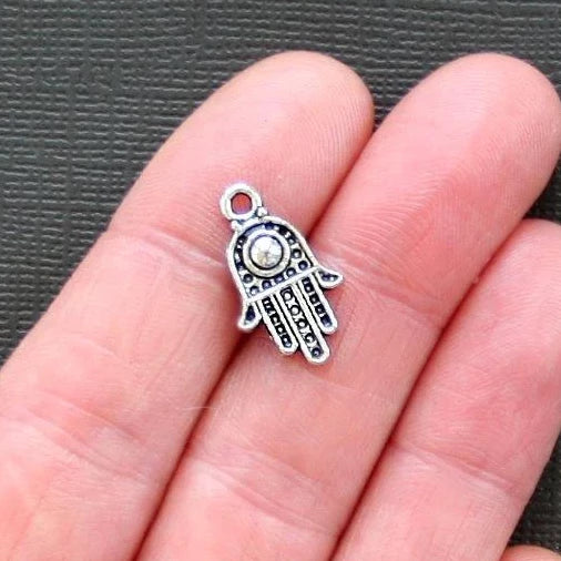 10 Hamsa Hand Antique Silver Tone Charms - SC1650