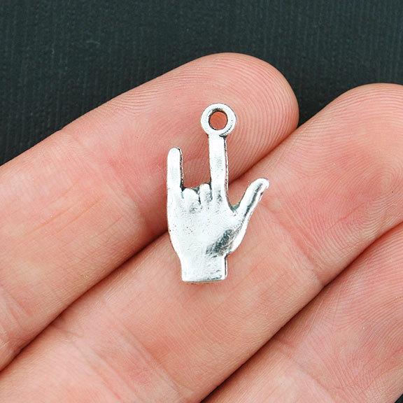 10 Hand Sign Antique Silver Tone Charms - SC3764