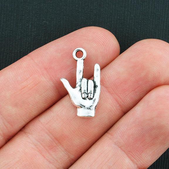 10 Hand Sign Antique Silver Tone Charms - SC3764