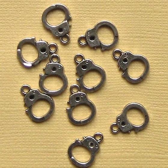 10 Handcuffs Antique Silver Tone Charms 2 Sided - SC1460