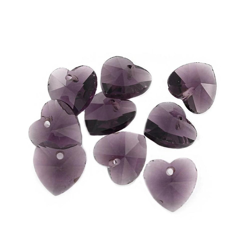Heart Glass Beads 14mm - Amethyst Purple - 10 Beads - BD1511