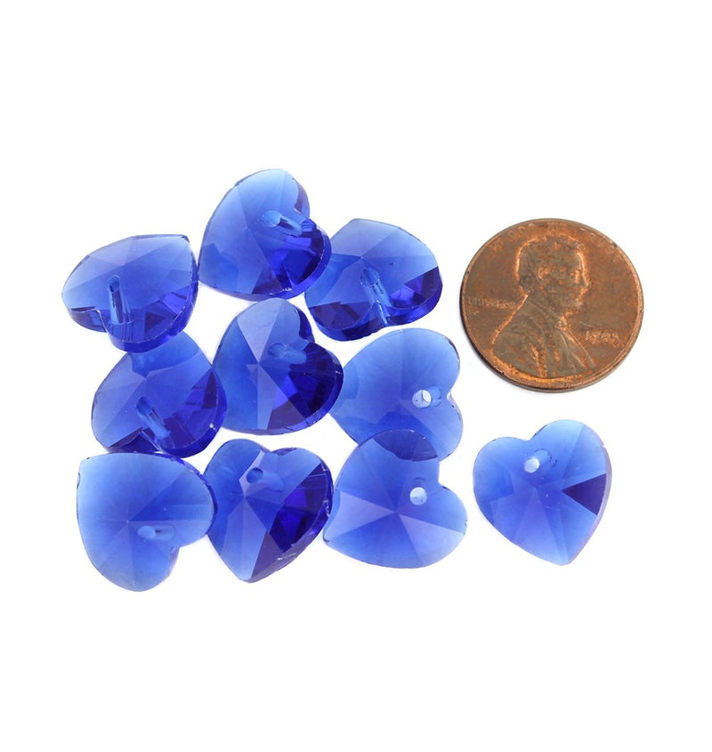 Perles de Verre Coeur 14mm - Bleu Saphir - 10 Perles - BD1504
