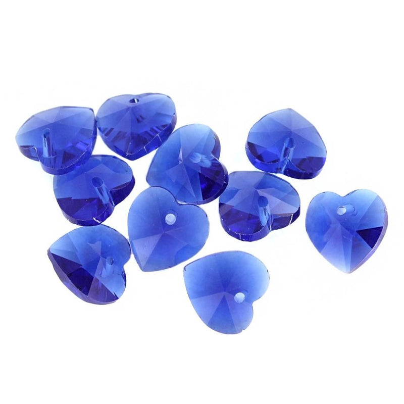 Perles de Verre Coeur 14mm - Bleu Saphir - 10 Perles - BD1504