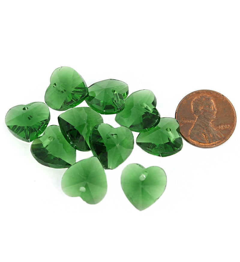 Perles de Verre Coeur 14mm - Vert Emeraude - 10 Perles - BD1506