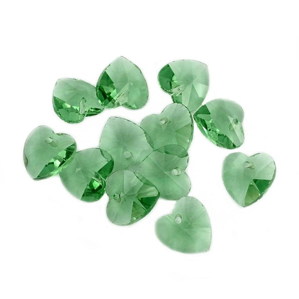 Perles de Verre Coeur 14mm - Vert Péridot - 10 Perles - BD1509