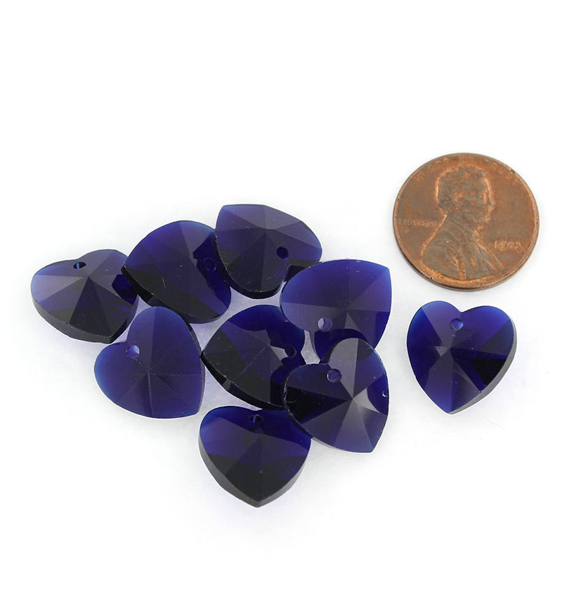Heart Glass Beads 14mm - Deep Sapphire Blue - 10 Beads - BD1512
