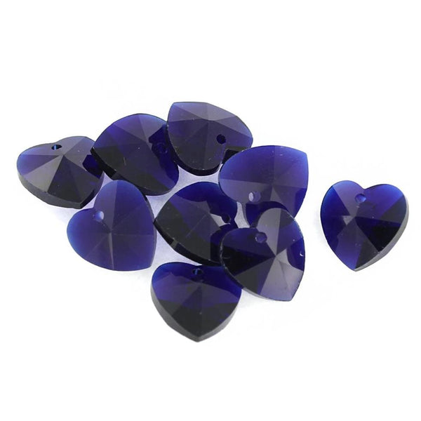 Perles de Verre Coeur 14mm - Bleu Saphir Profond - 10 Perles - BD1512