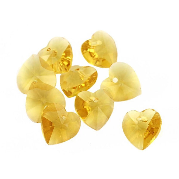 Heart Glass Beads 14mm - Topaz Yellow - 10 Beads - BD1502