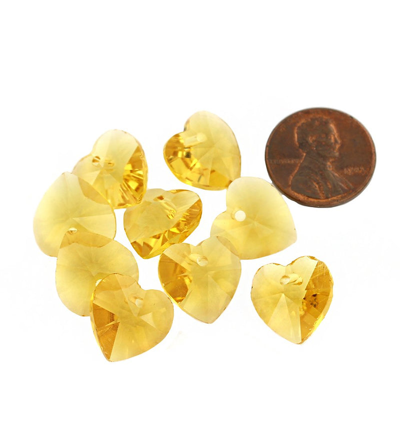 Perles de Verre Coeur 14mm - Jaune Topaze - 10 Perles - BD1502