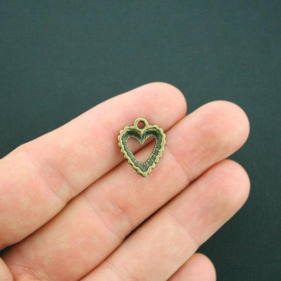 10 Heart Antique Bronze Tone Charms - BC918