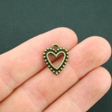 10 Heart Antique Bronze Tone Charms - BC918