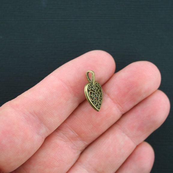 10 Heart Antique Bronze Tone Charms - BC970