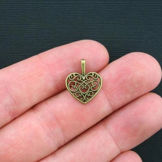 10 Heart Antique Bronze Tone Charms - BC970