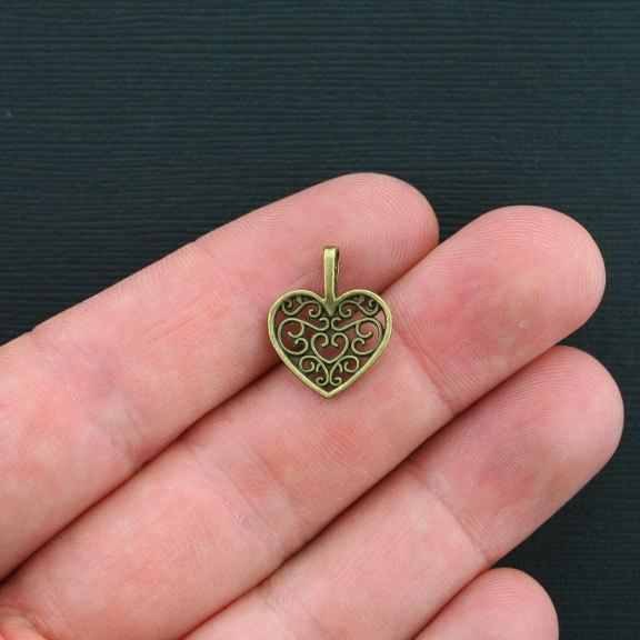 10 Heart Antique Bronze Tone Charms - BC970