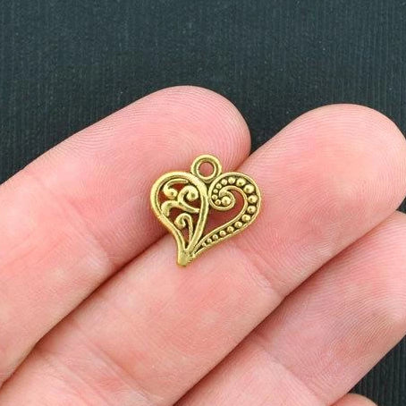10 Heart Antique Gold Tone Charms - GC284
