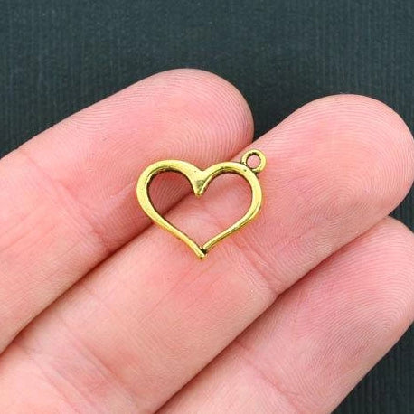 10 Heart Antique Gold Tone Charms - GC274