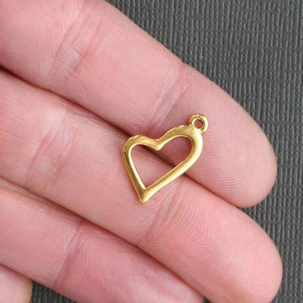 10 Heart Antique Gold Tone Charms - GC062