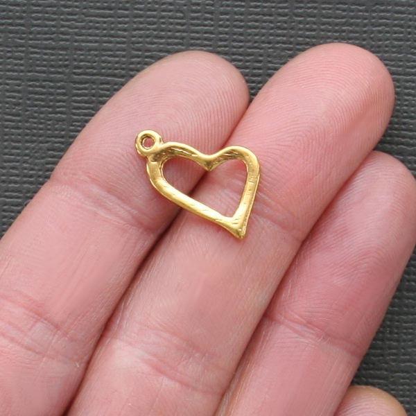 10 Heart Antique Gold Tone Charms - GC062