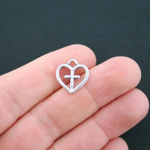 10 Heart Antique Silver Tone Charms - SC1561