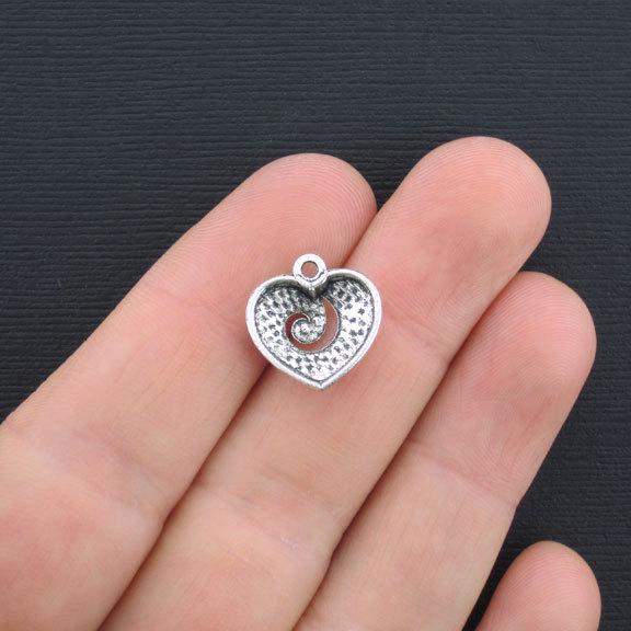 10 Heart Antique Silver Tone Charms - SC2791