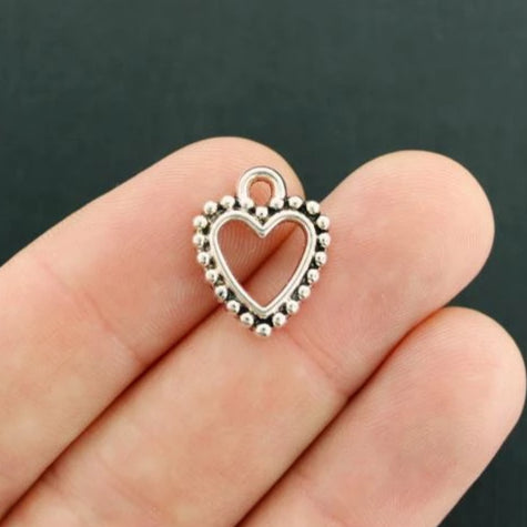 10 Heart Antique Silver Tone Charms - SC1062