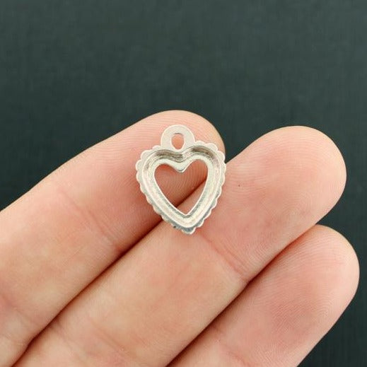 10 Heart Antique Silver Tone Charms - SC1062