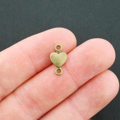 10 Heart Connector Antique Bronze Tone Charms 2 Sided - BC779