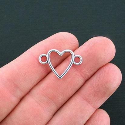 10 Heart Connector Antique Silver Tone Charms 2 Sided - SC2539