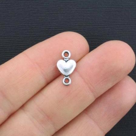 10 Heart Connector Antique Silver Tone Charms 2 Sided - SC2869
