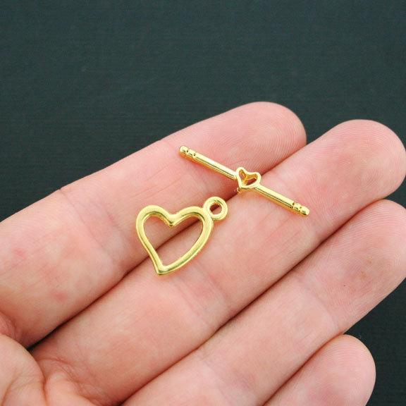 Heart Gold Tone Toggle Clasps 15mm x 17mm - 10 Sets 20 Pieces - GC462