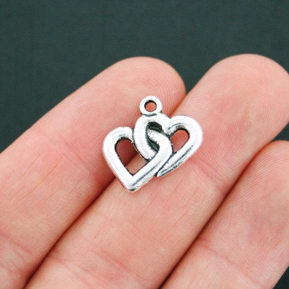10 Hearts Antique Silver Tone Charms - SC2138