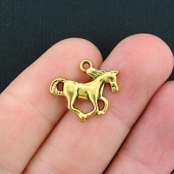 10 Horse Antique Gold Tone Charms - GC297