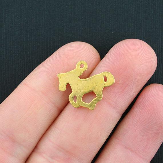 10 Horse Antique Gold Tone Charms - GC297