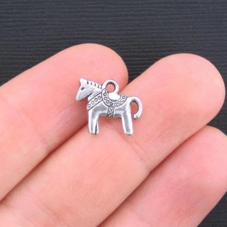 10 Horse Antique Silver Tone Charms 2 Sided - SC1771