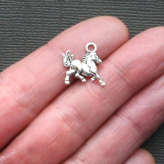 10 Horse Antique Silver Tone Charms 2 Sided - SC2191