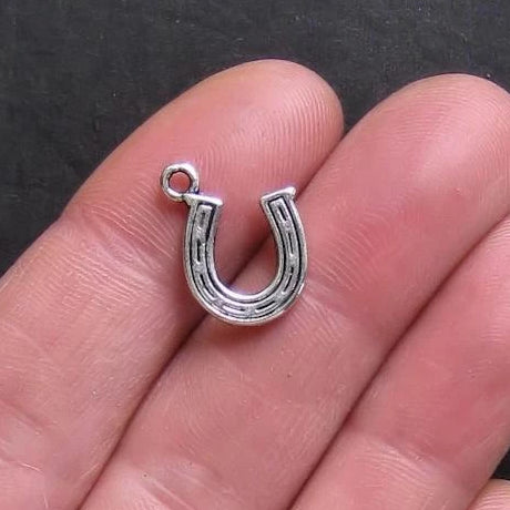 10 Horseshoe Antique Silver Tone Charms 2 Sided - SC248