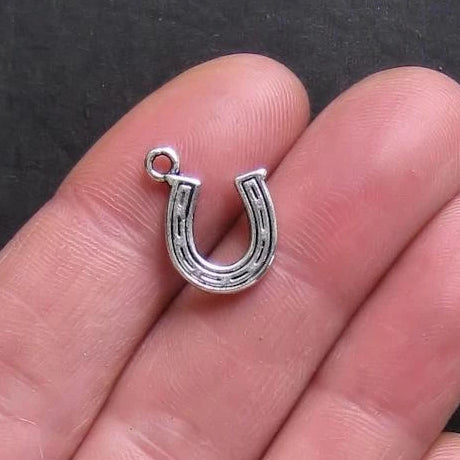 10 Horseshoe Antique Silver Tone Charms 2 Sided - SC248
