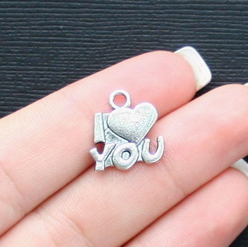 10 I Love You Antique Silver Tone Charms - SC803