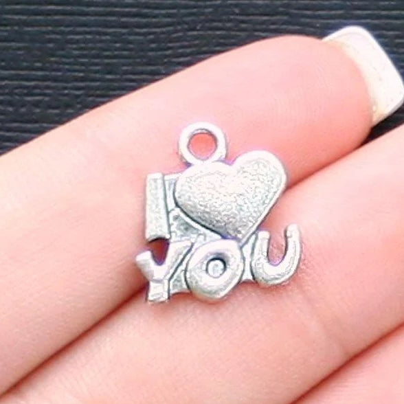 10 I Love You Antique Silver Tone Charms - SC803