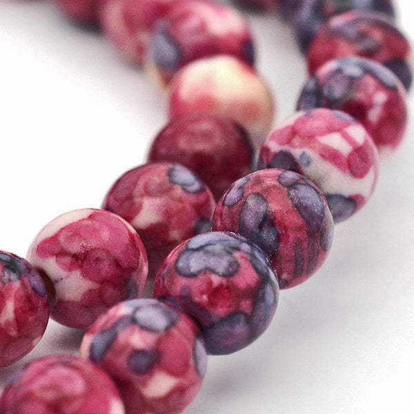 Perles de Jade Synthétique Rondes 10mm - Violet et Framboise - 10 Perles - BD928
