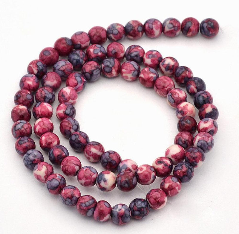 Round Synthetic Jade Beads 10mm - Purple and Raspberry - 10 Beads - BD928