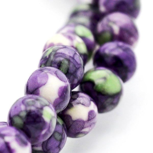 Perles de Jade Synthétiques Rondes 10mm - Violet et Vert - 10 Perles - BD931