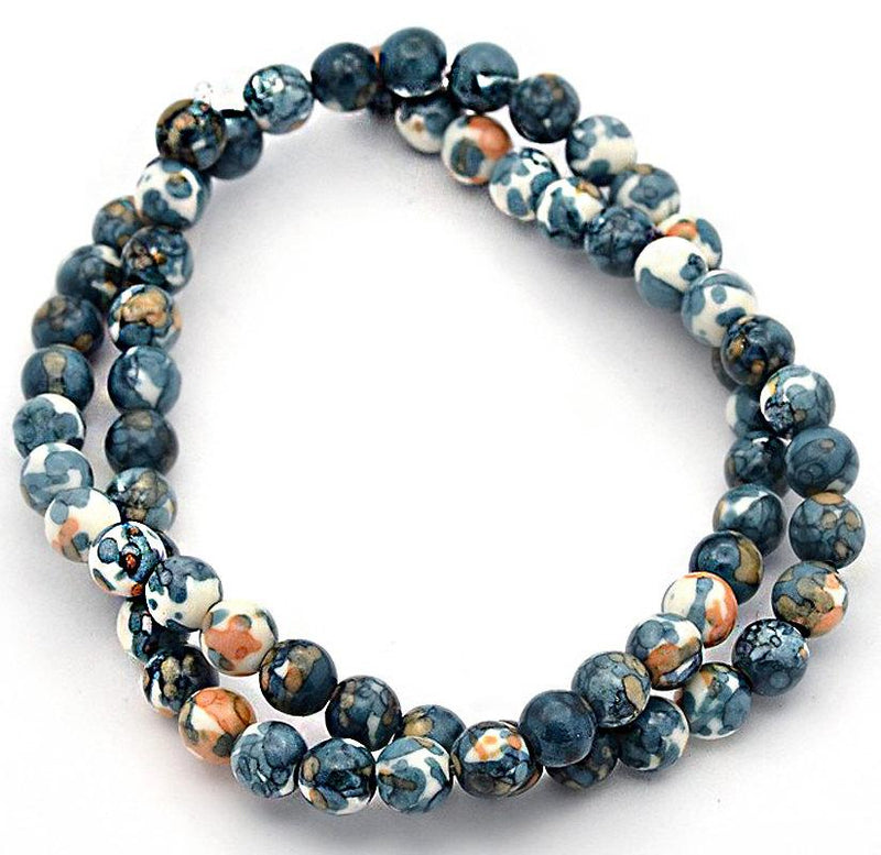 Round Synthetic Jade Beads 10mm - Navy and Sand - 10 Beads - BD933