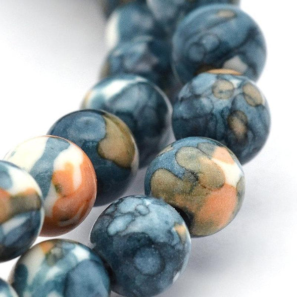 Round Synthetic Jade Beads 10mm - Navy and Sand - 10 Beads - BD933