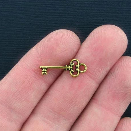 10 Key Antique Gold Tone Charms 2 Sided - GC269