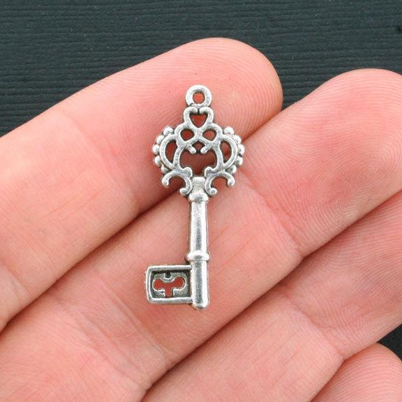 10 Key Antique Silver Tone Charms 2 Sided - SC3251