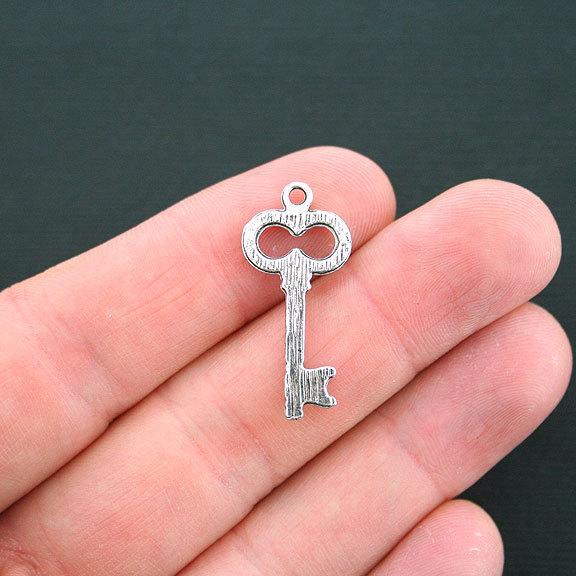 10 Key Antique Silver Tone Charms - SC3249