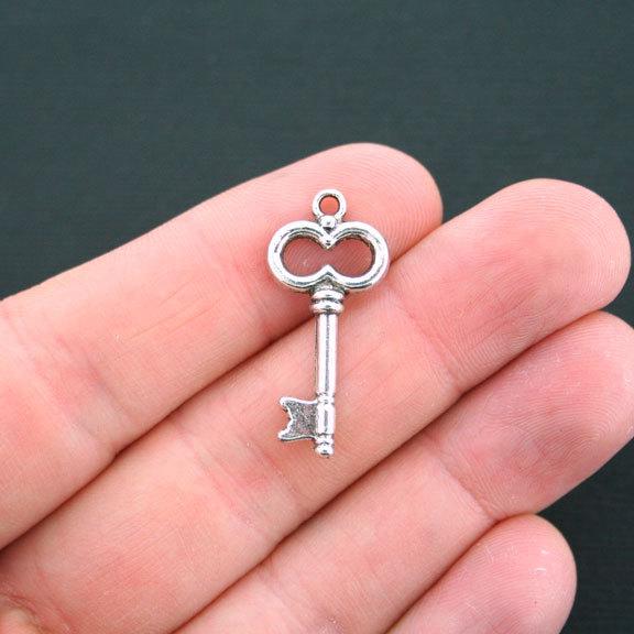 10 Key Antique Silver Tone Charms - SC3249